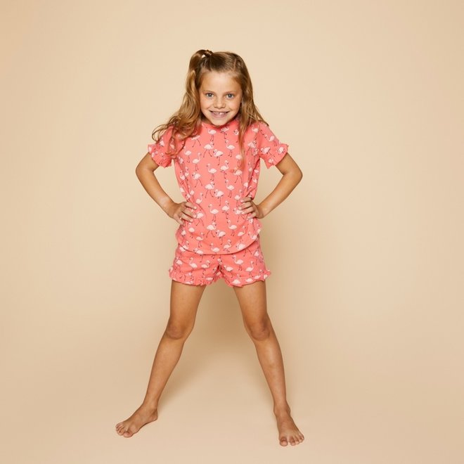 Simply Charlie Meisjes Pyjama Shortama Felroze Flamingo