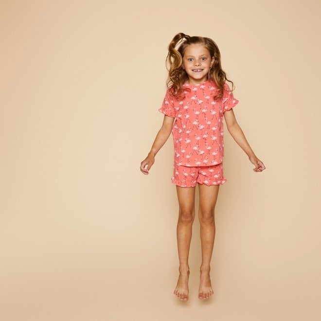 Simply Charlie Girls Pyjamas Shortama Pink Flamingo