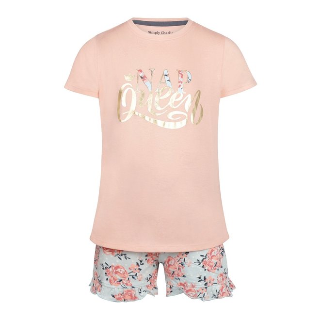 Simply Charlie Girls Pyjamas Shortama Pink Rose