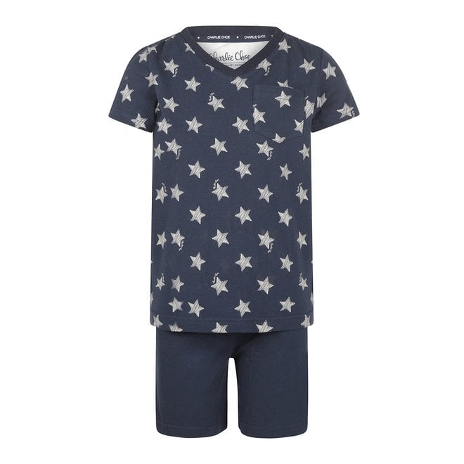 Charlie Choe Jongens Pyjama Shortama Donkerblauw Sterren