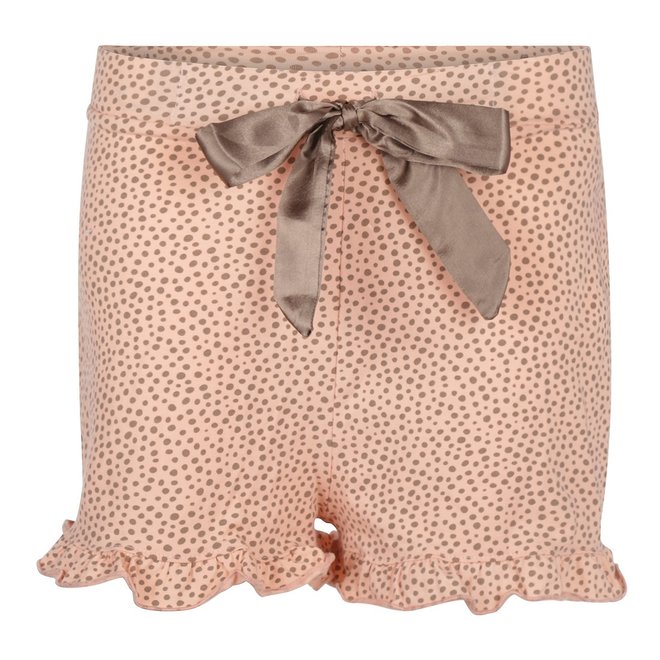 Charlie Choe Dames Pyjama Short Oranjeroze Ruffle Stippen