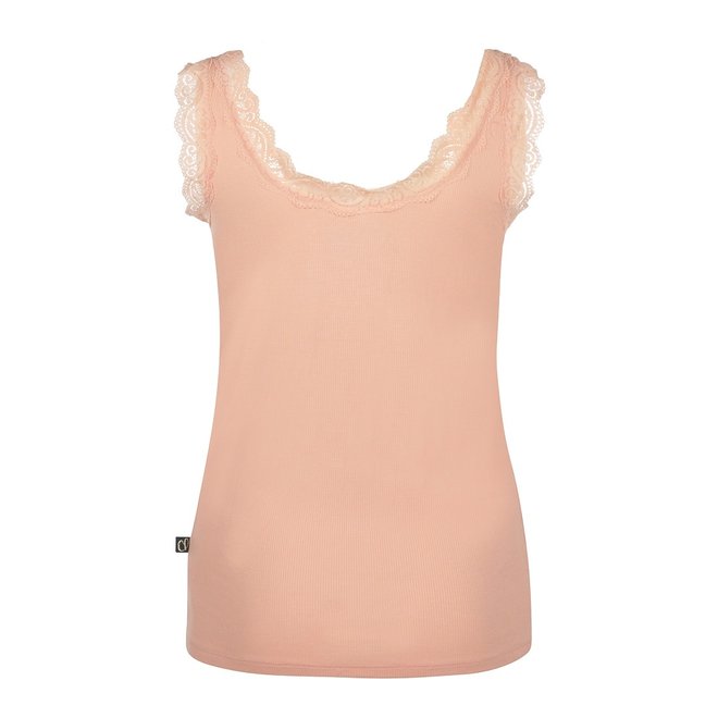 Charlie Choe Ladies Pyjamas Lace Top Coral Pink Rib