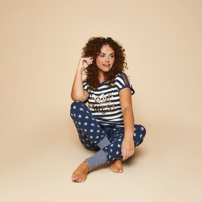 Charlie Choe Dames Pyjamabroek Donkerblauw Sterren