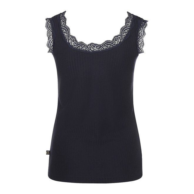 Charlie Choe Ladies Pyjamas Lace Top Dark Blue Rib