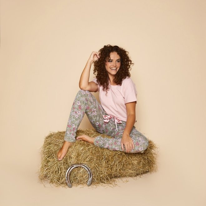 Charlie Choe Dames Pyjamabroek Faded Groen Bloemen