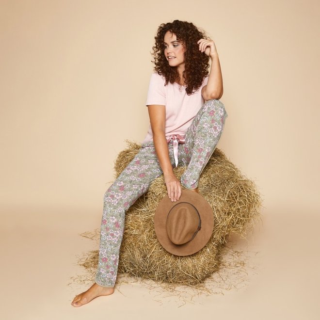 Charlie Choe Ladies Pyjama Trousers Faded Green Flowers