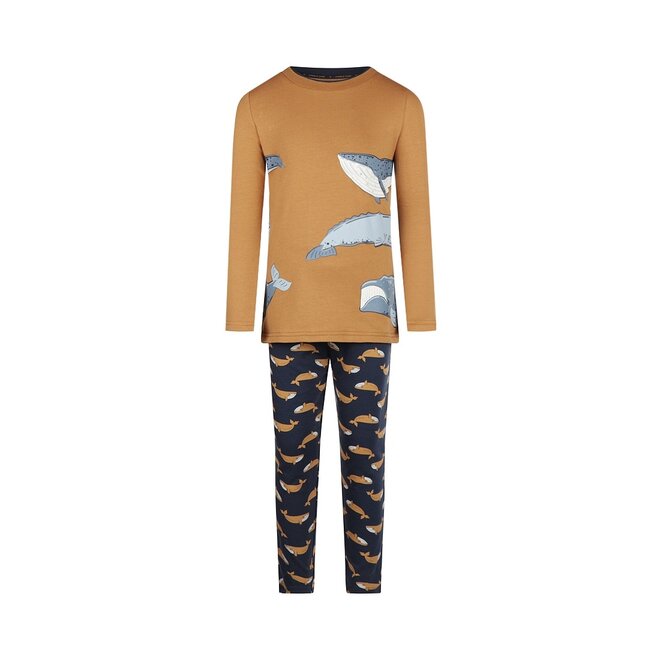 Charlie Choe Jongens Pyjama Set Camel Donkerblauw Walvis