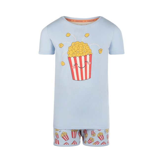 Charlie Choe Girls Pyjamas Shortama Light Blue Popcorn