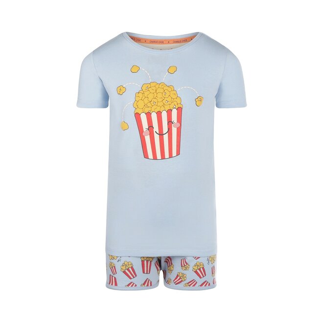 Charlie Choe Mädchen Schlafanzug Shortama Hellblau Popcorn