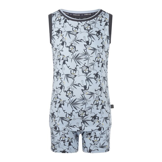 Charlie Choe Boys Pyjamas Singlet Shortama Light Blue Monkey