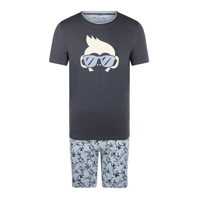 Charlie Choe Boys Pyjamas Shortama Light Blue Monkey