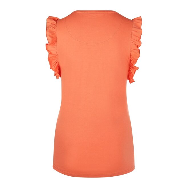 Charlie Choe Dames Top Koraalroze Ruffle