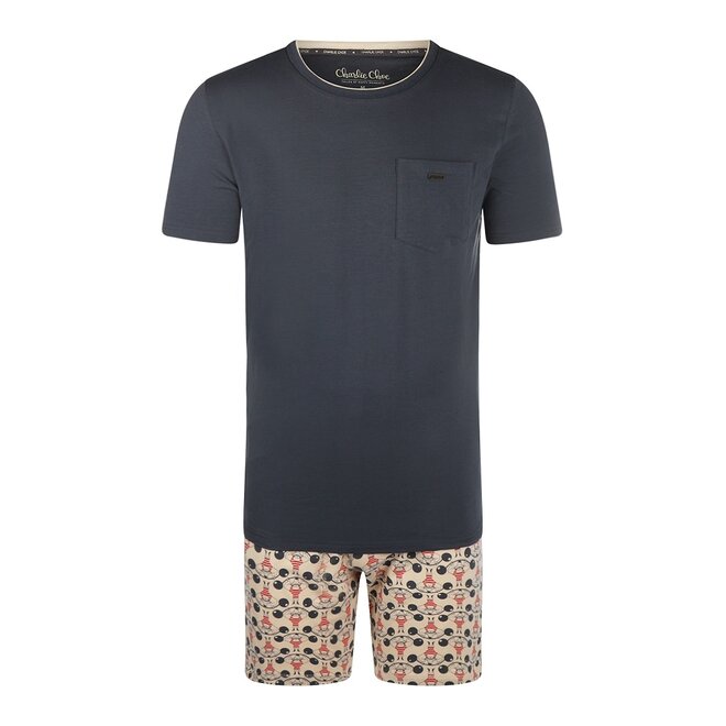 Charlie Choe Heren Pyjama Short Set Crème Sterke Man