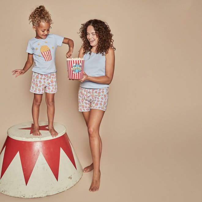 Charlie Choe Girls Pyjamas Shortama Light Blue Popcorn