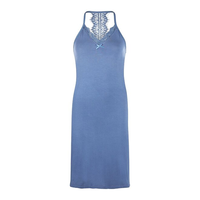 Charlie Choe Dames Nachthemd Slipdress Blauw Kant