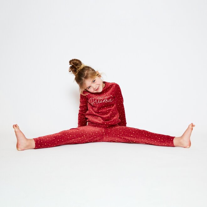 Charlie Choe Meisjes Pyjama Homewear Set Steenrood Velours