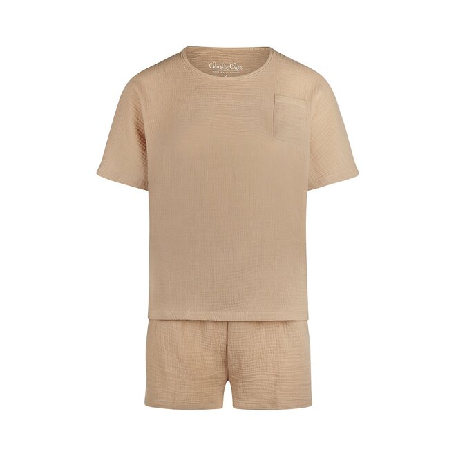 Charlie Choe Ladies Pyjama Short Set Mousseline Sand Colour