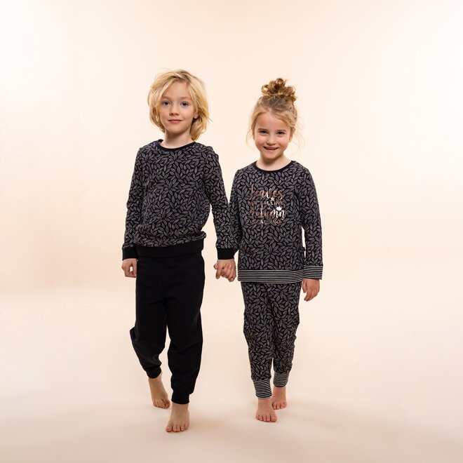 Charlie Choe Girls' Lounge Set Black Leaves
