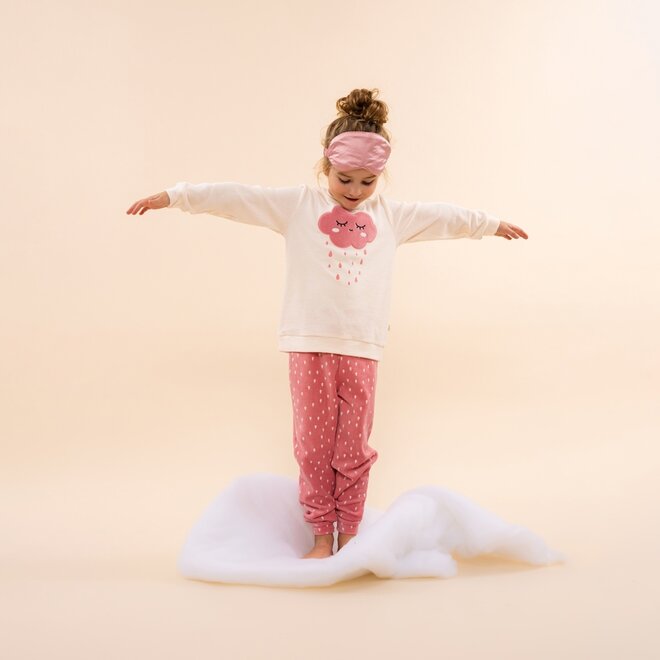 Charlie Choe Girls' Velour Set Pink Off-White Clouds