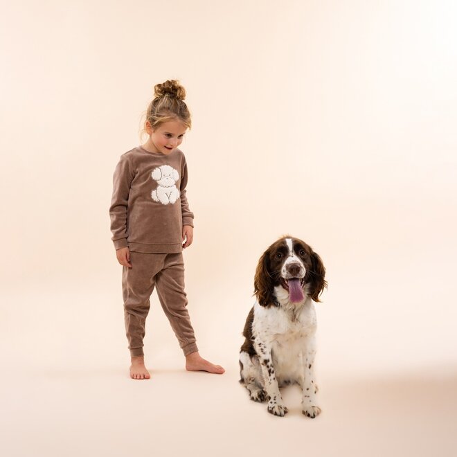 Charlie Choe Meisjes Velours Set Bruin Hondje