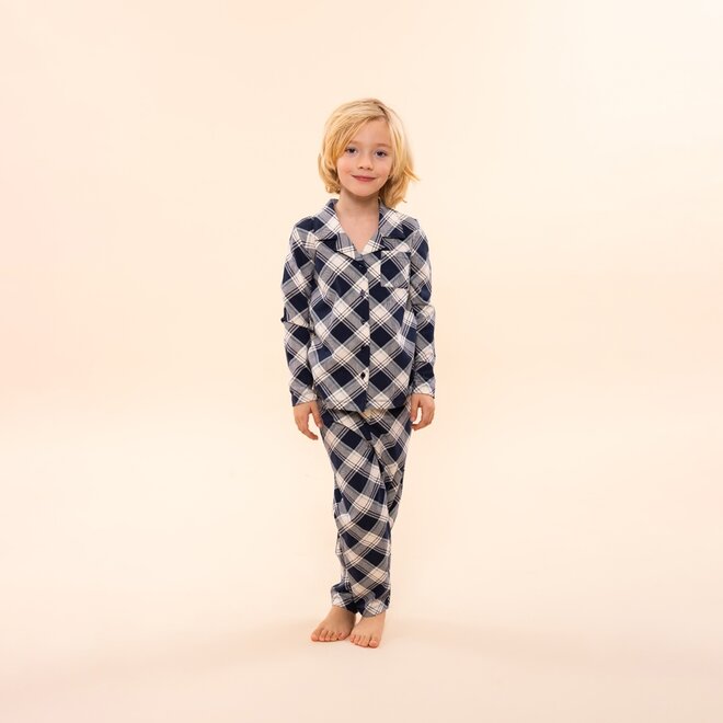 Charlie Choe Jongens Pyjama Set Navy Off White Geruit