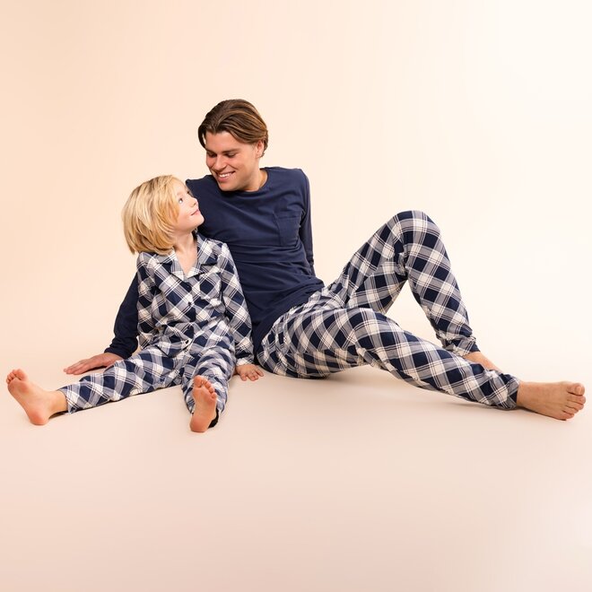 Charlie Choe Jongens Pyjama Set Navy Off White Geruit