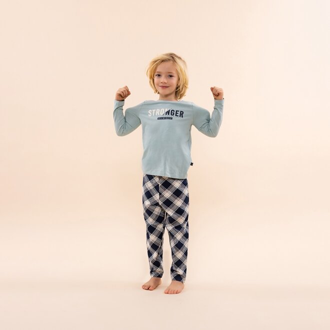 Charlie Choe Boys Pyjama Set Light Blue Navy Checkered