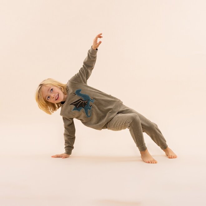 Charlie Choe Boys Velour Set Dark Green Dragon