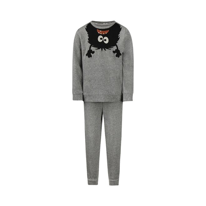 Charlie Choe Jungen Velours Set Grau Monster