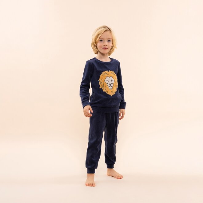 Charlie Choe Jongens Velours Set Navy Leeuw
