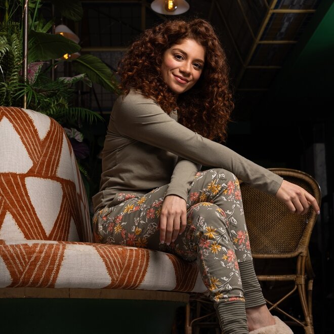 Charlie Choe Dames Pyjamabroek Groen Bloem