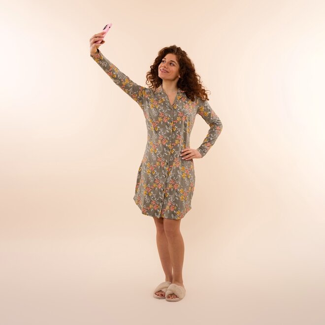 Charlie Choe Women's Nightdress with Collar Green Flower