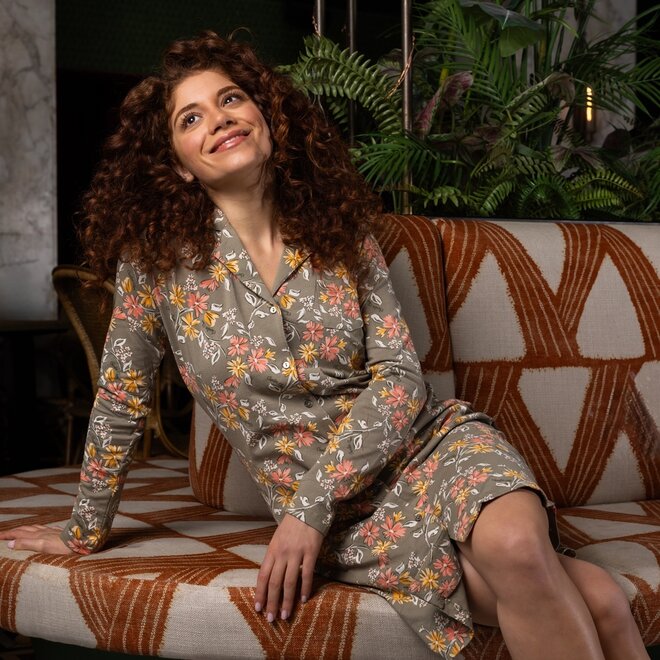 Charlie Choe Women's Nightdress with Collar Green Flower