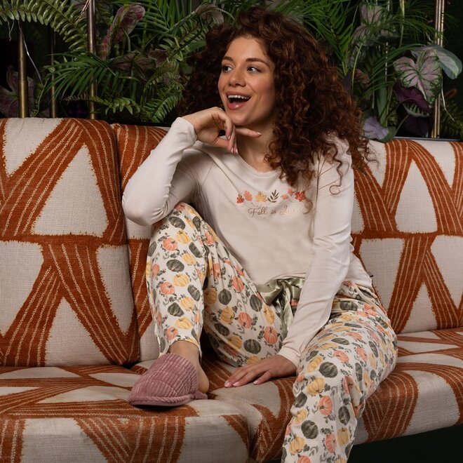 Charlie Choe Dames Pyjamabroek Off White Herfst