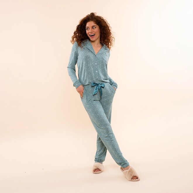 Charlie Choe Damen Pyjama-Set Hellblau