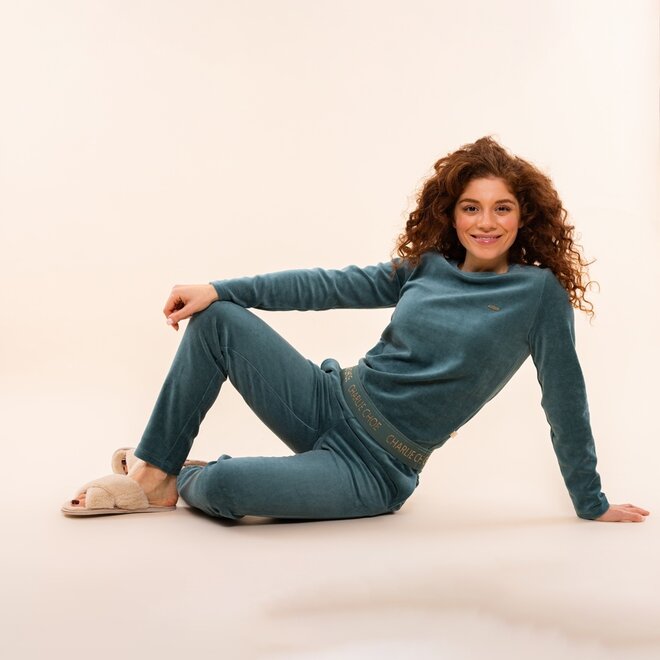 Charlie Choe Dames Velours Set Groen Blauw