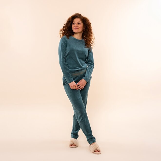 Charlie Choe Dames Velours Set Groen Blauw