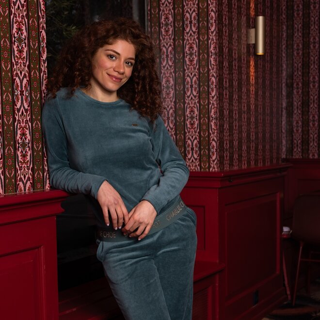 Charlie Choe Damen Velours-Set Grün Blau