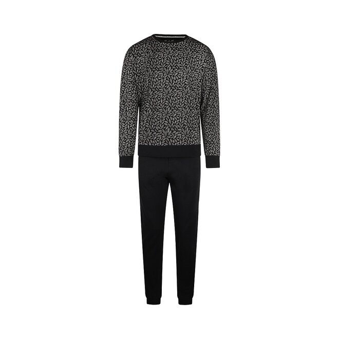 Charlie Choe Heren Pyjama Set Zwart Blaadjes