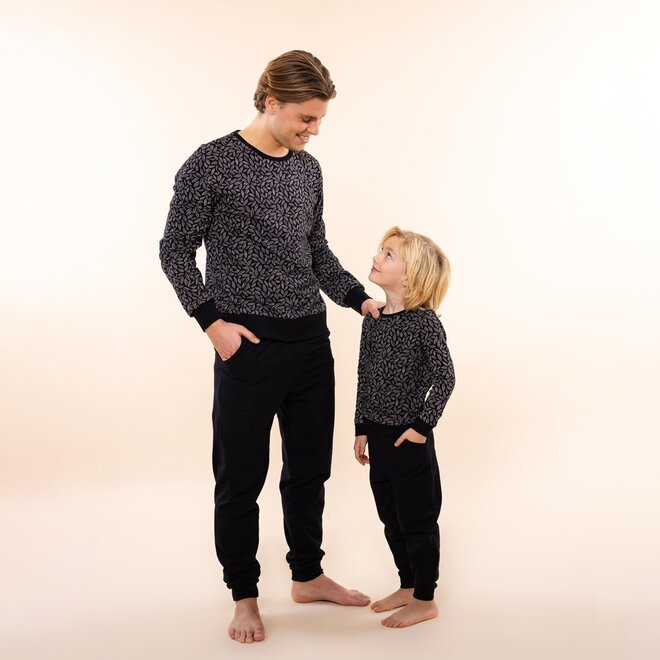 Charlie Choe Heren Pyjama Set Zwart Blaadjes