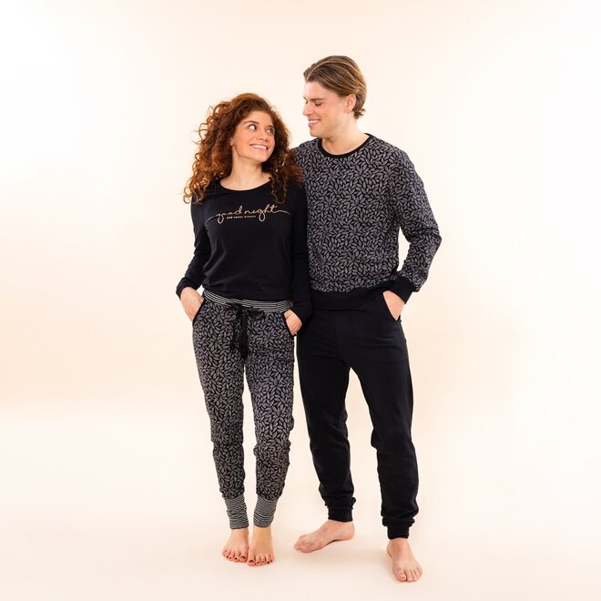 Charlie Choe Heren Pyjama Set Zwart Blaadjes