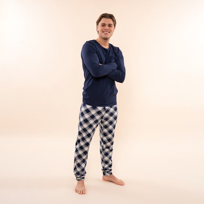 Charlie Choe Heren Pyjama Set Navy Geruit
