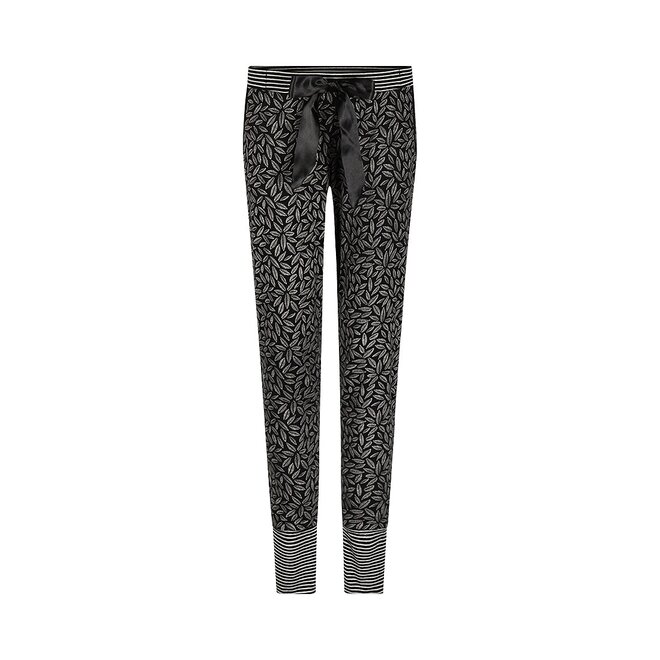 Charlie Choe Damen Pyjamahose Schwarz Blätter