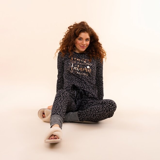 Charlie Choe Dames Pyjamabroek Zwart Blaadjes