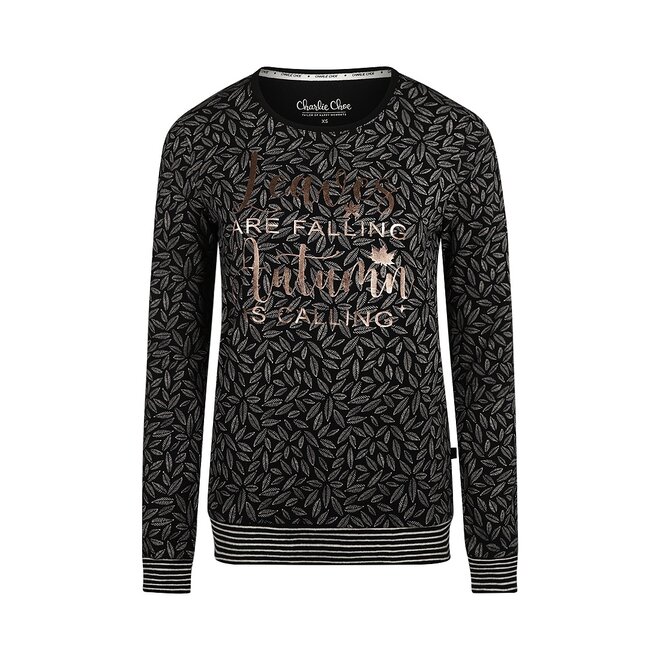 Charlie Choe Women's Pullover Black Leaves