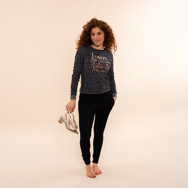 Charlie Choe Women's Pullover Black Leaves