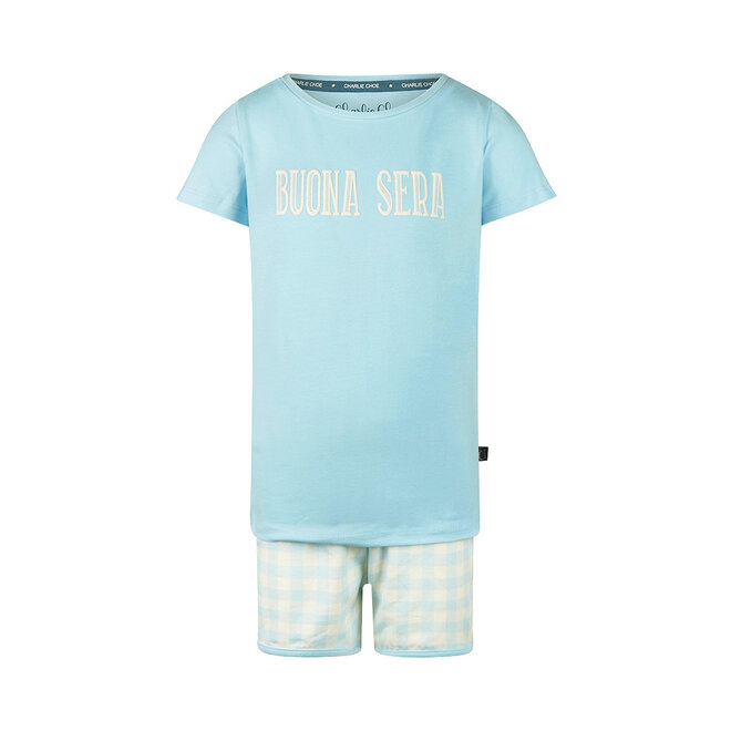 Charlie Choe Girls' Pyjama Shortama Light Blue Checked