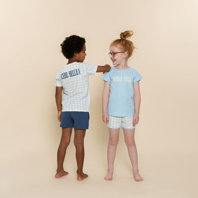 Charlie Choe Mädchen Pyjama Shortama Hellblau Kariert