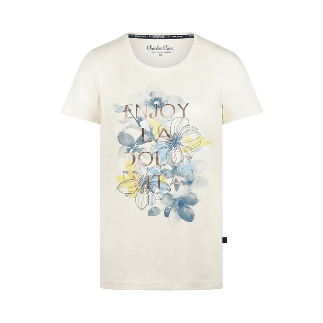 Charlie Choe Damen Pyjama-T-Shirt Weiß Blaue Blumen
