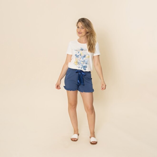 Charlie Choe Women's Pyjama T-shirt White Blue Flowers